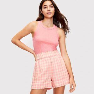 Lou & Grey Pink Gingham Linen Pull On Shorts, Petite Small,